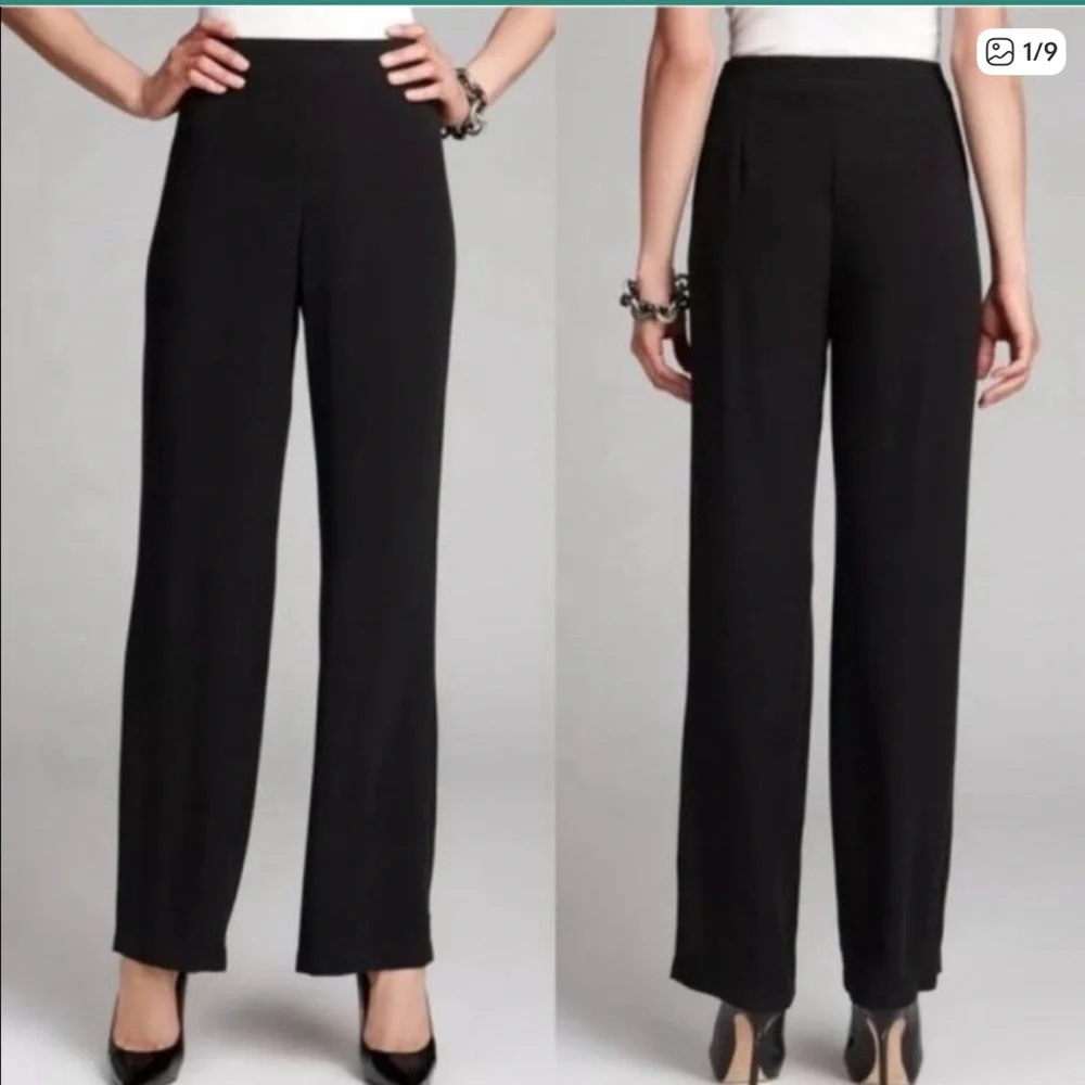 Eileen Fisher 100% Silk Crepe Black Side Zip Trouser Pants Size 8 Petite